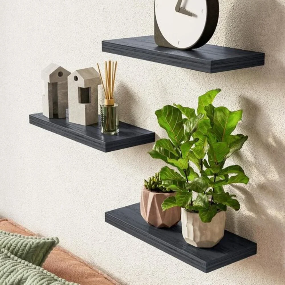 New Set of 3 Rustic Wood Floating Wall Shelves for Home or Room Decor